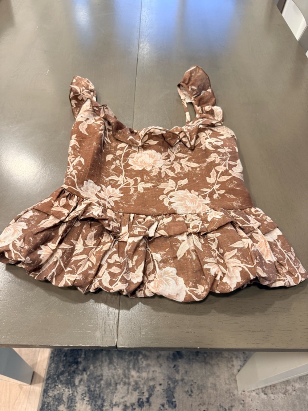 AndNow Brown Floral Smocked Crop Top